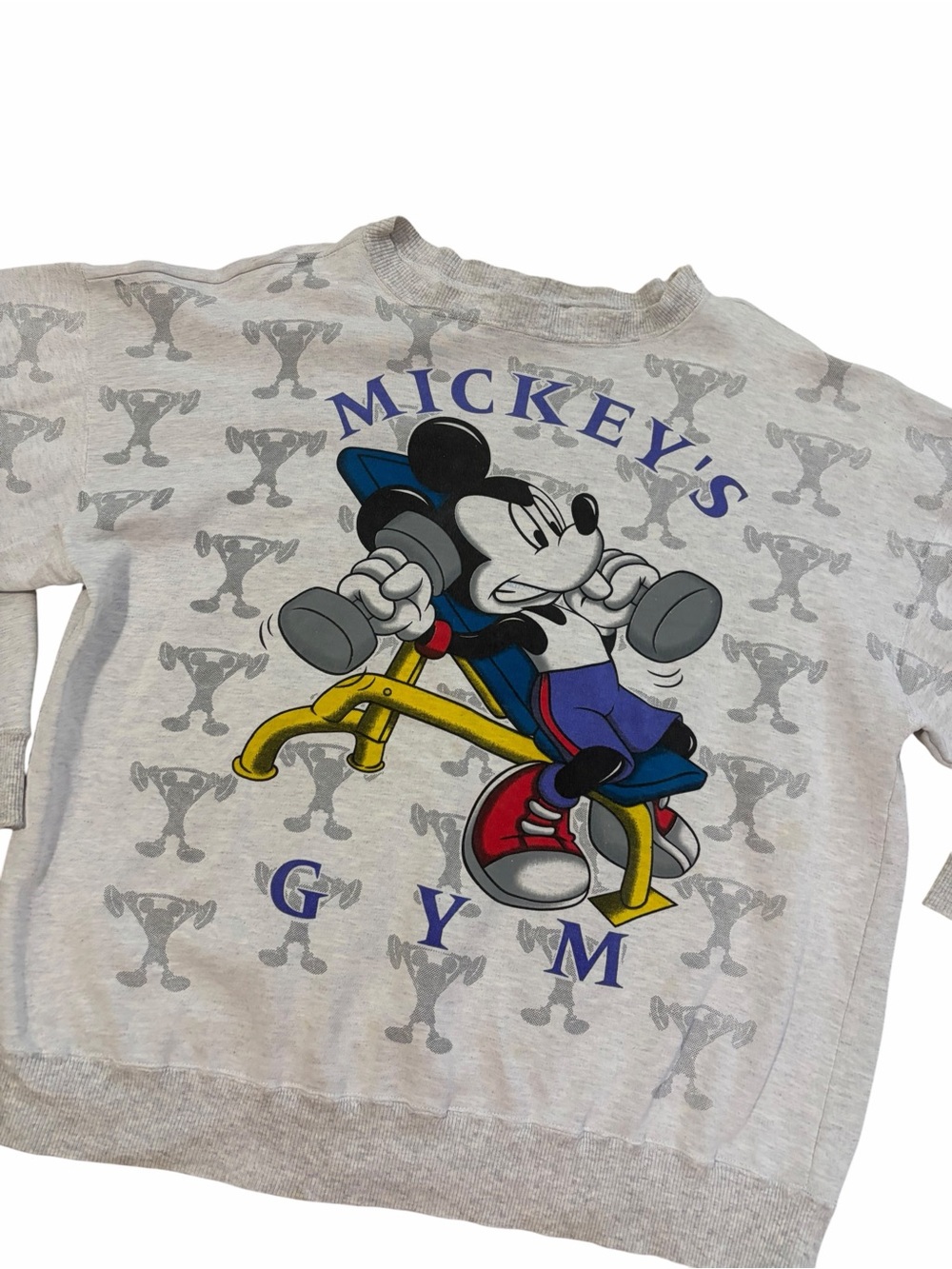 VTG Mickey Unlimied Mickey’s Gym Sweatshirt Adult XL Gray AOP Spell Out 90s